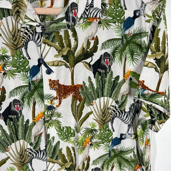 No Excess Palm Tropical Tiger Print Short Sleeve Button Up Shirt Large - Picture 3 of 6